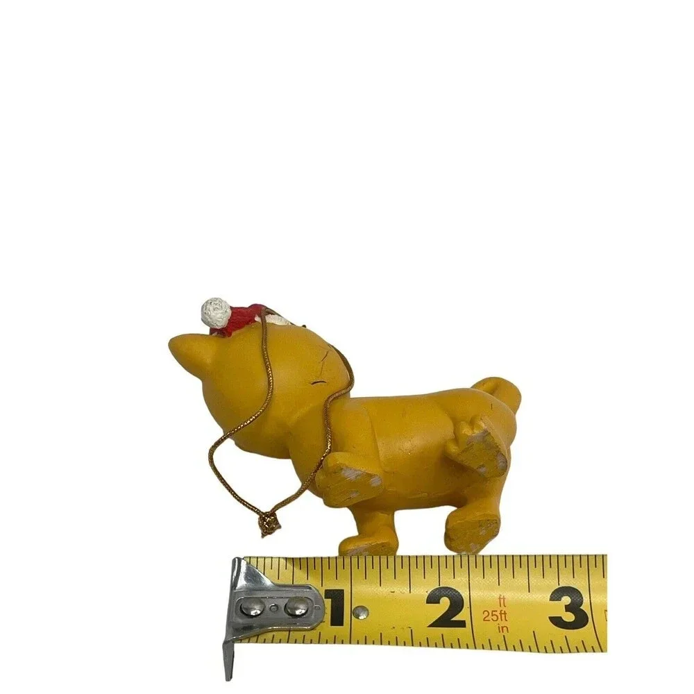 Vintage Ceramic Yellow Cat Kitten in Christmas Ornament 3”